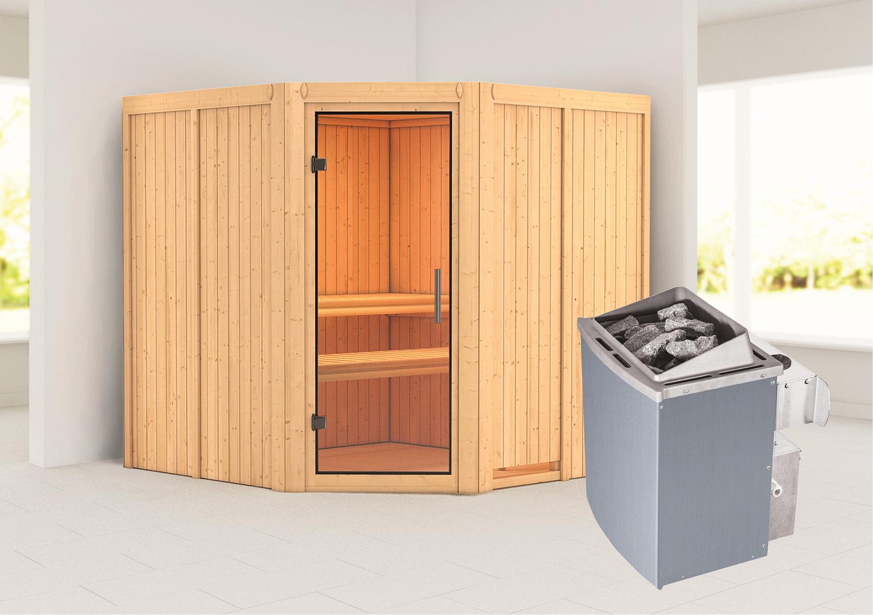 KARIBUHOLZT Sauna Jarin Eck, 9kW integr.Strg klarglas GGT 16880608