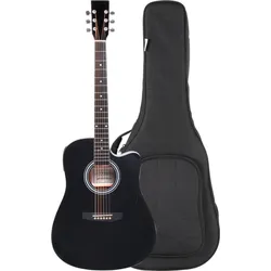 Classic Cantabile WS-10BK-CE Westerngitarre schwarz mit Tonabnehmer Taschen Set