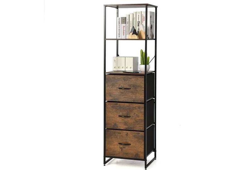 GOPLUS Bibliothèque Industrielle à 6 Niveaux 43x39x156CM Étagère de Rangement avec Tiroirs Non Tissés et Étagère Ouverte Marron