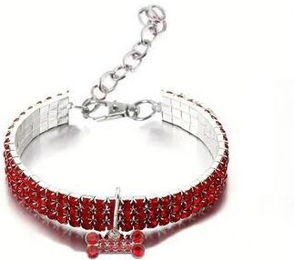 Uplift Essentials Rhinestone Jewelry Pet Collar Premium Crystal Identification Choker For Small Dogs & Cats red l
