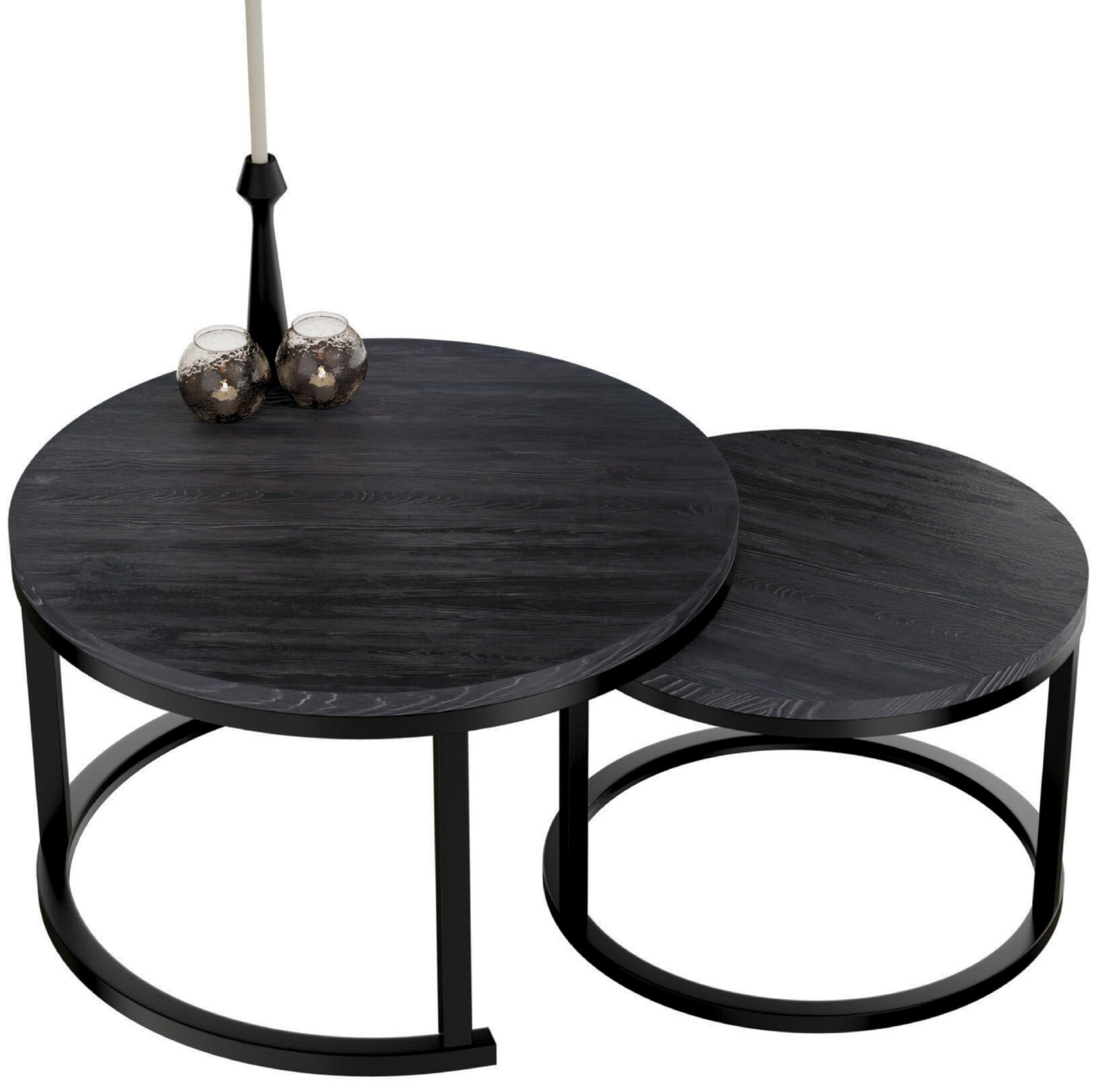 Set van 2 ronde koffietafels van zwart hout