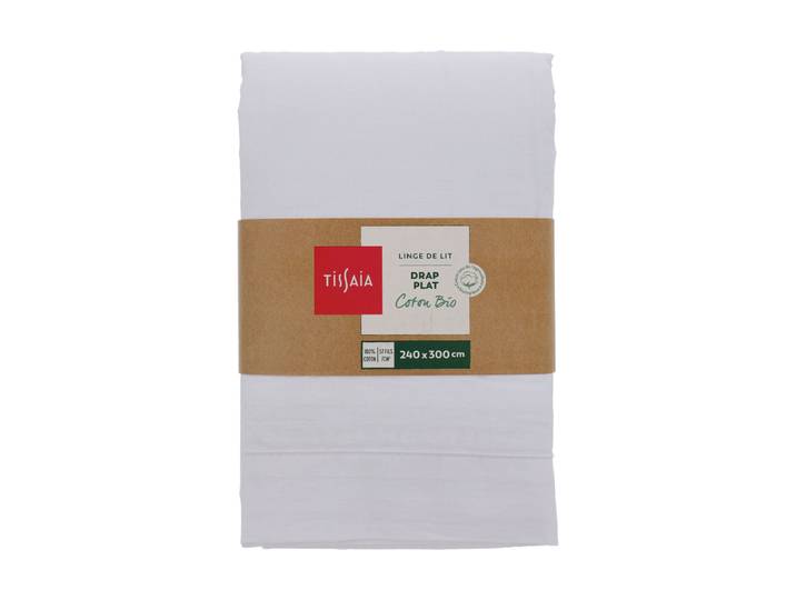 Drap plat uni 240x300 Cm blanc TISSAIA