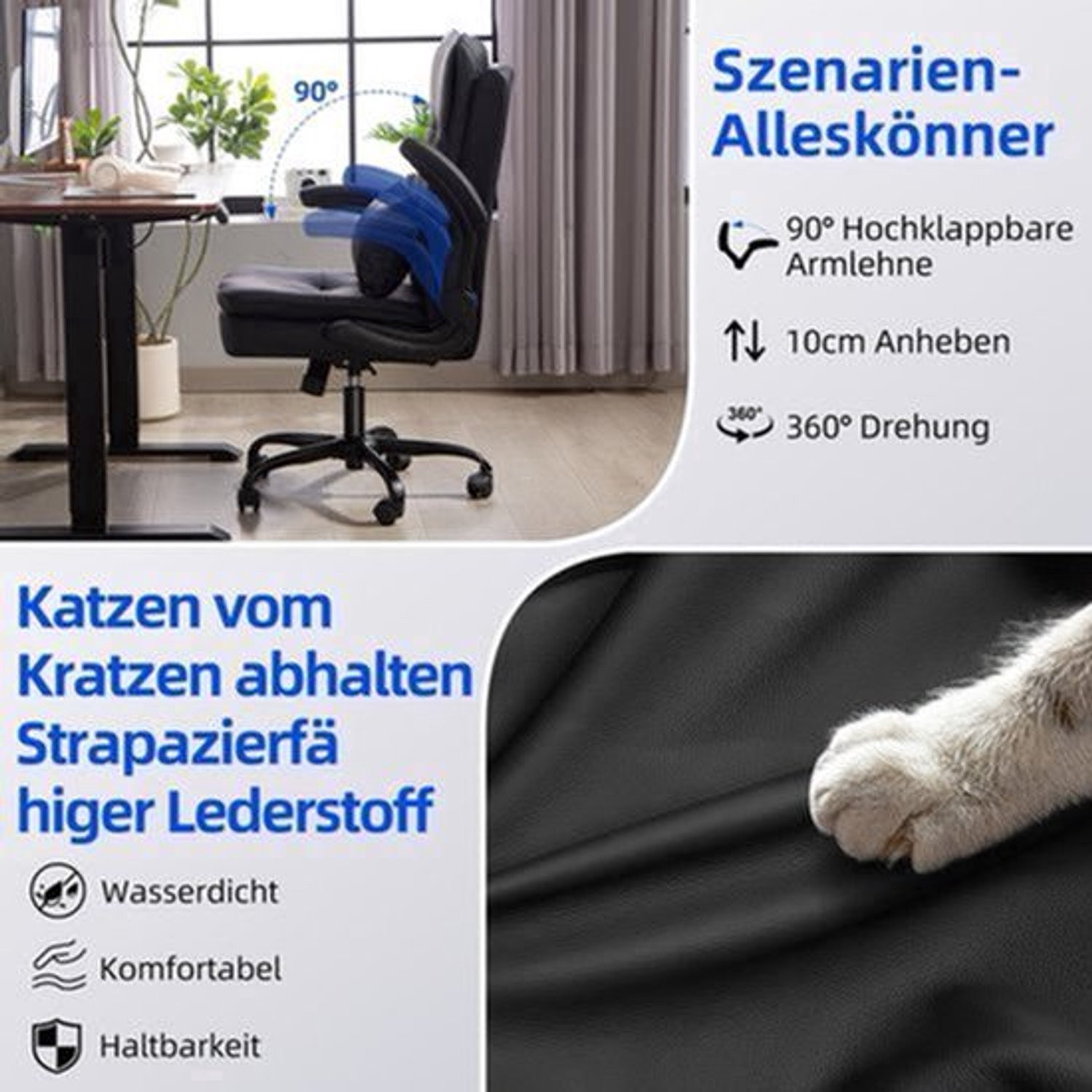 Ergonomische Bureaustoel met Verstelbare Armleuningen en Kantelfunctie - Zwart