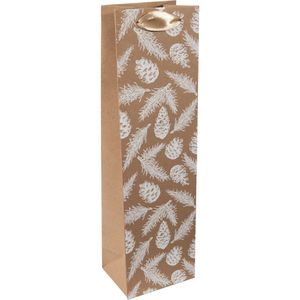Sigel Geschenktüte GT132, Pine cones and pine branches, Flaschentüte, 10 x 35cm, braun, 5 Stück