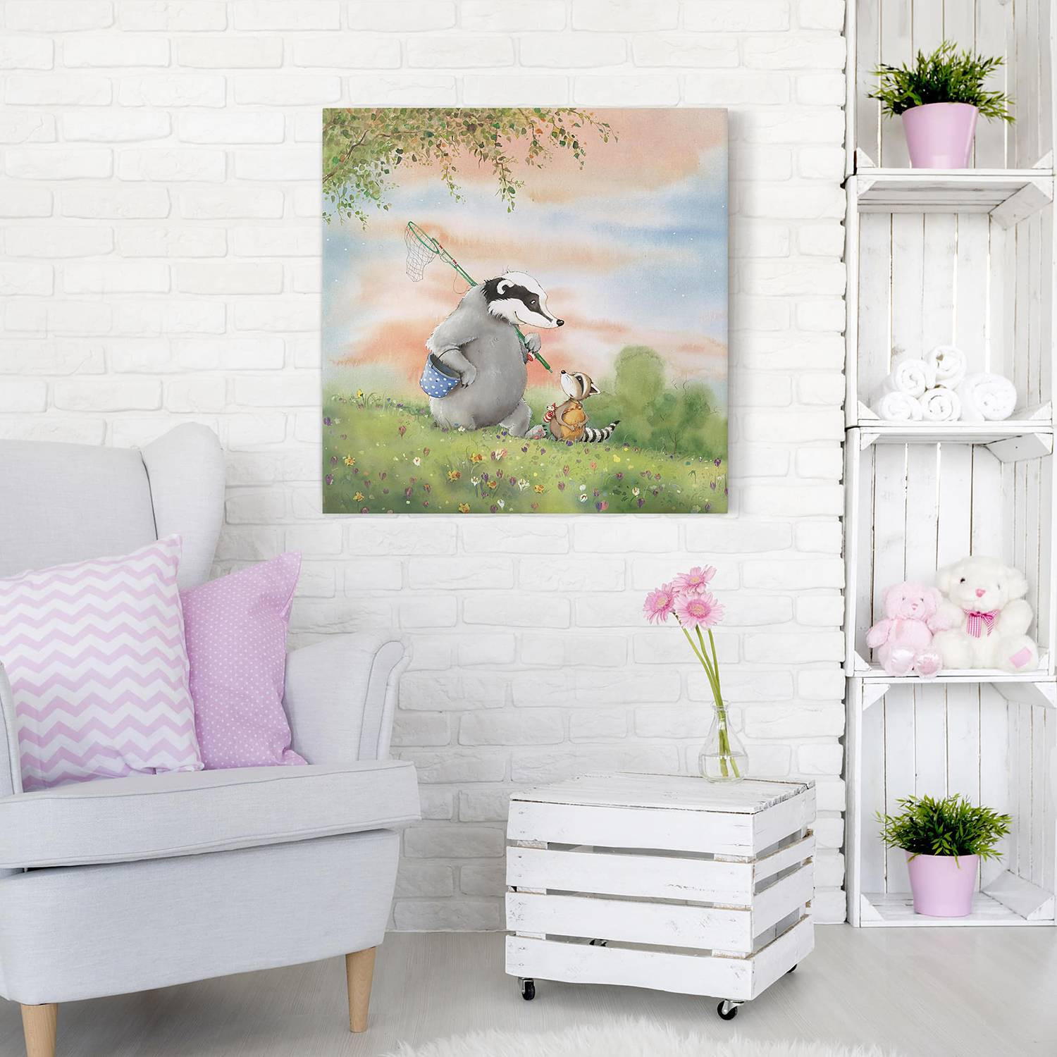 home24 Wanddecoratie Wassili en Sibelius Wandelen, Meerdere Kleuren, 40 x 40 cm
