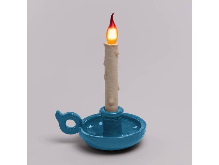 SELETTI Grimm Bugia Dekotischlampe Kerzenform blau Bugia, dimmbar, blau, für Wohn- / Esszimmer, Kunststoff, Design