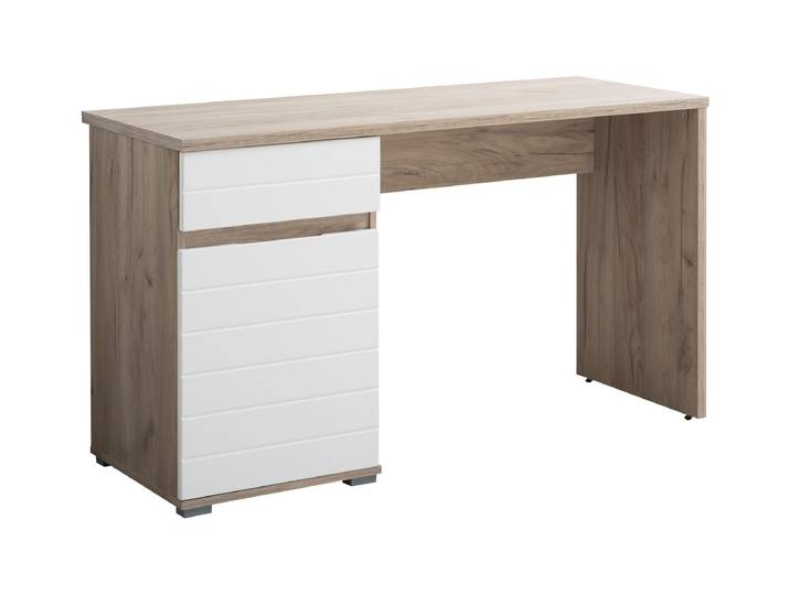 Schreibtisch HOME AFFAIRE Elan , grau (grau eiche, opaque weiß hg), B:130cm H:75,5cm T:50cm, Tische, Schreibtisch, Breite 130 cm, Front in Rillenoptik, grifflos, ABS-Schutzkanten
