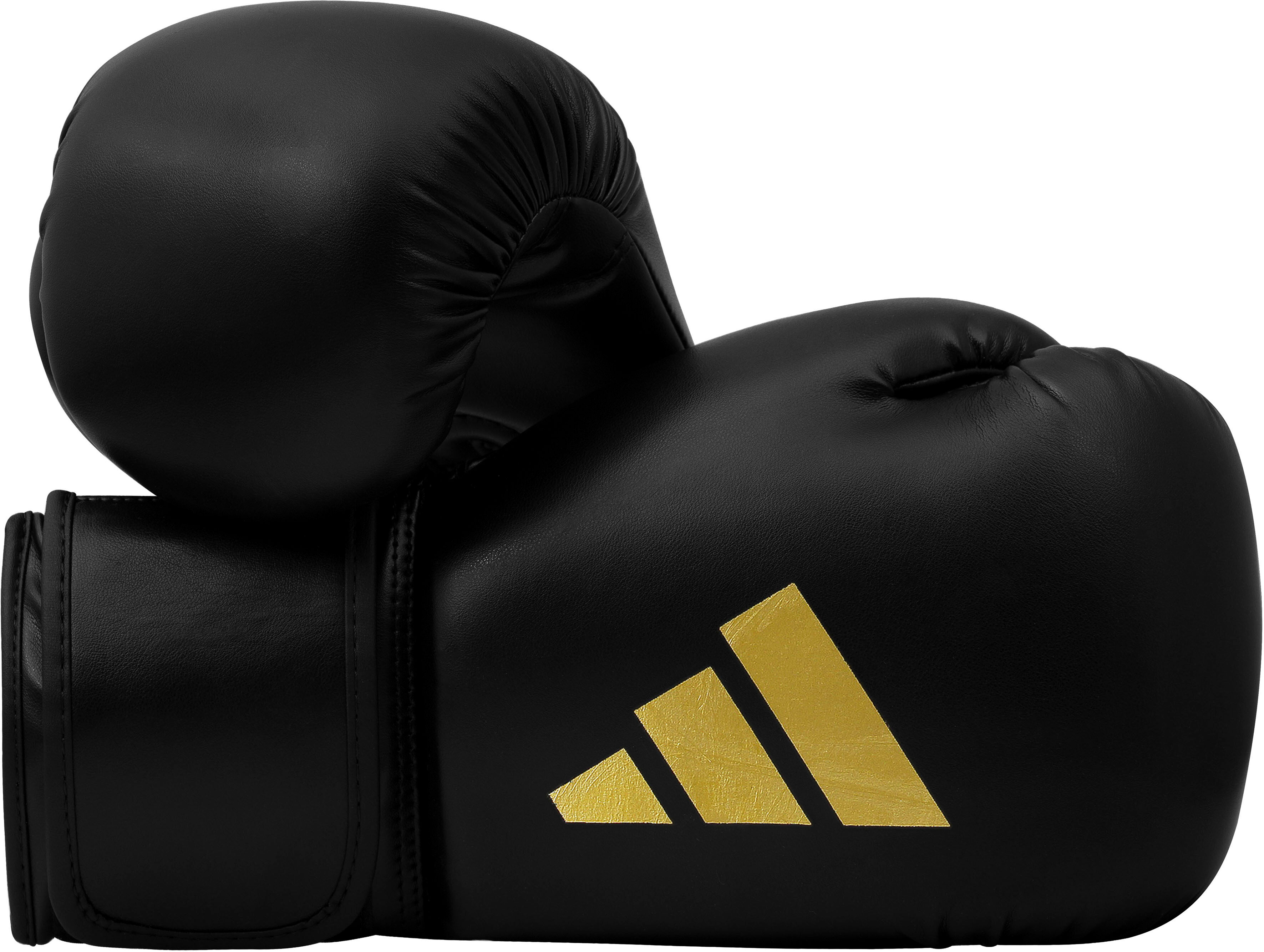 Boxhandschuhe ADIDAS PERFORMANCE "Speed 50" Gr. 14, gold (schwarz, goldfarben), Boxhandschuhe, 14, Obermaterial: 100% Kunstleder, Boxhandschuhe schwarz, goldfarben 14