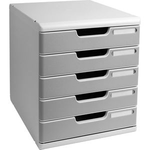 Exacompta Schubladenbox 301041D, Modulo, A4, 5 Fächer, Kunststoff, steingrau / lichtgrau