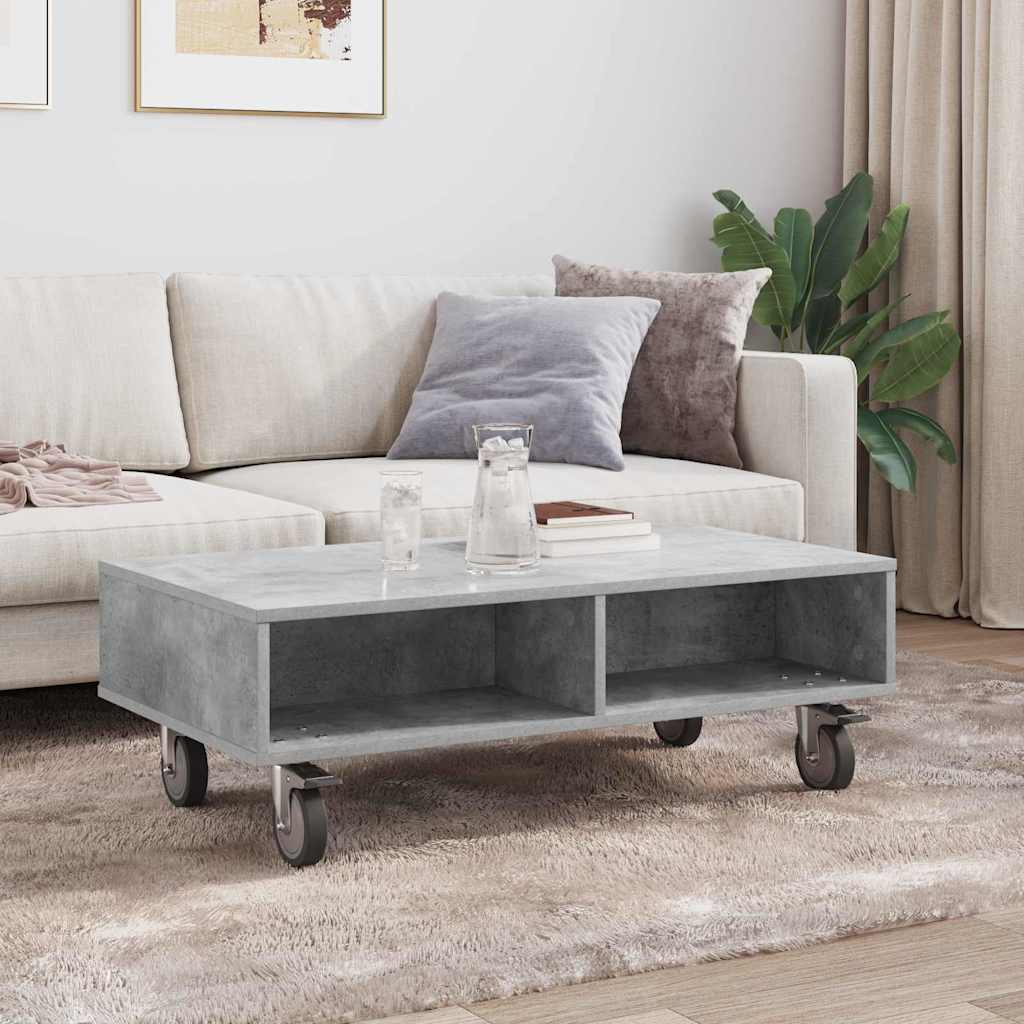 vidaXL Side Table with Wheels Gris béton 90 x 50 x 30 cm