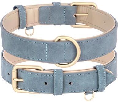Uplifted Finds Soft Padded PU Leather Collar & Leash Set blue Collar m