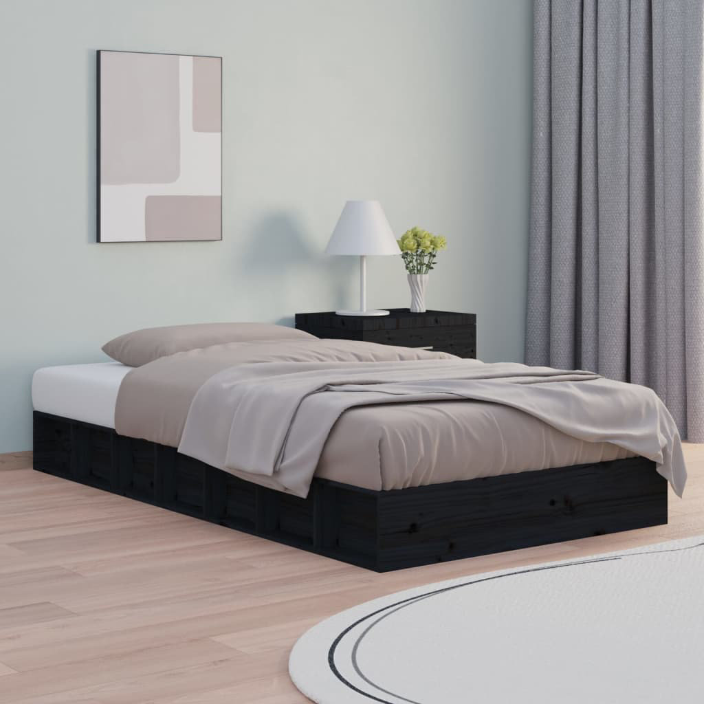 Latitude Run Kruno Solid Wood Bed Black 93 x 192.5cm