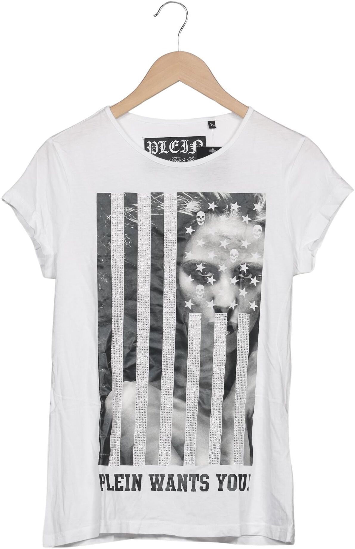 Plein SUD Damen T-Shirt, Weiß, Gr. L, Baumwolle - Second Hand