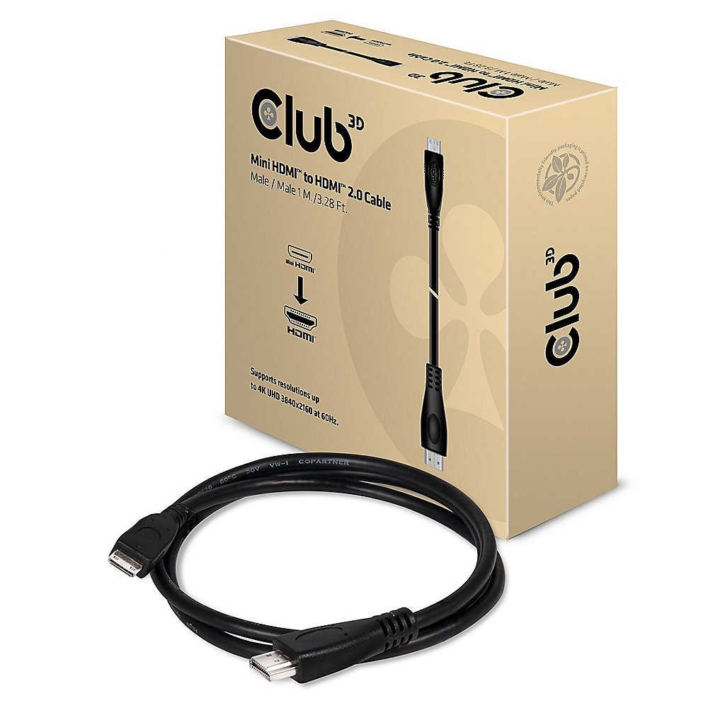 Club3D Club 3D HDMI Kabel 1m mini HDMI zu HDMI 2.0 UHD bidirektional St./St. schwarz CAC-1350
