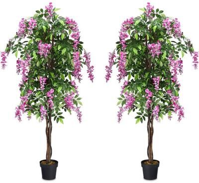 Costway 6-Feet Artificial Wisteria Silk Indoor-Outdoor Tree with Adjustable Tree Branche-2 Pieces