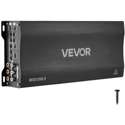 VEVOR Autoverstärker 5-Kanal, Endstufe Klasse D Überbrückbar, Max. 4 x 100 W an 4 Ohm / 4 x 200 W an 2 Ohm + 1 x 1000 W an 2 Ohm / 1 x 500 W an 4 Ohm, Hochleistungsverstärker für Fahrzeuge