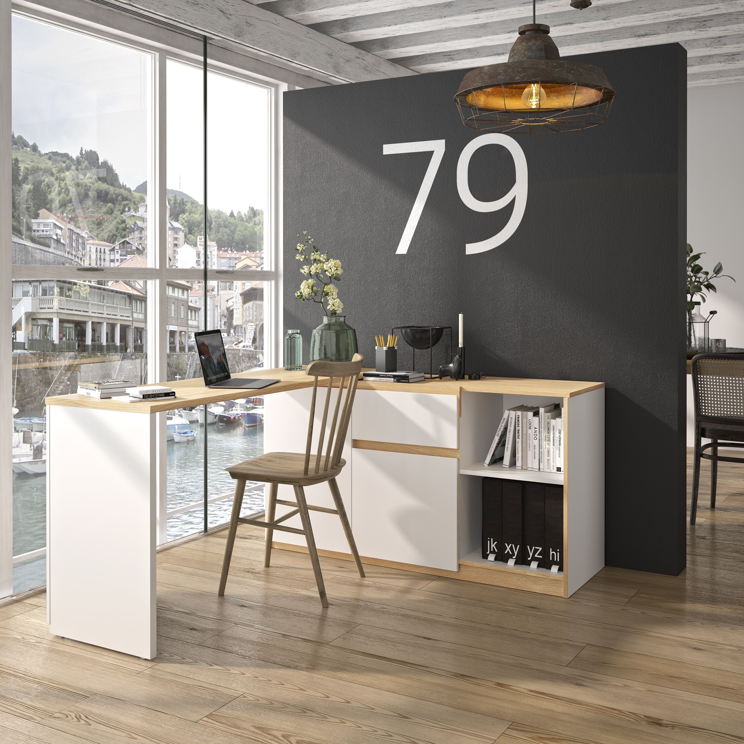 Schreibtisch GAMI "Gibril", braun (weiß, eiche blond), B:136cm H:75cm T:155cm, Tische, Schreibtisch, Jugendschreibtisch, Schreibtisch