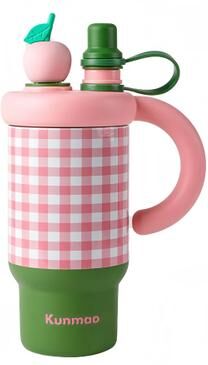 Inspired Finds New Intelligent Checkered Stainless Steel Coffee Cup Portable Insulated Straw Cup With High Appearance Design green