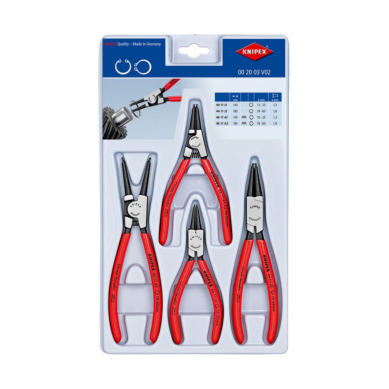 Knipex Sicherungsringzangen-Set 00 20 03 V02 (rot, 4-teilig, gerade)
