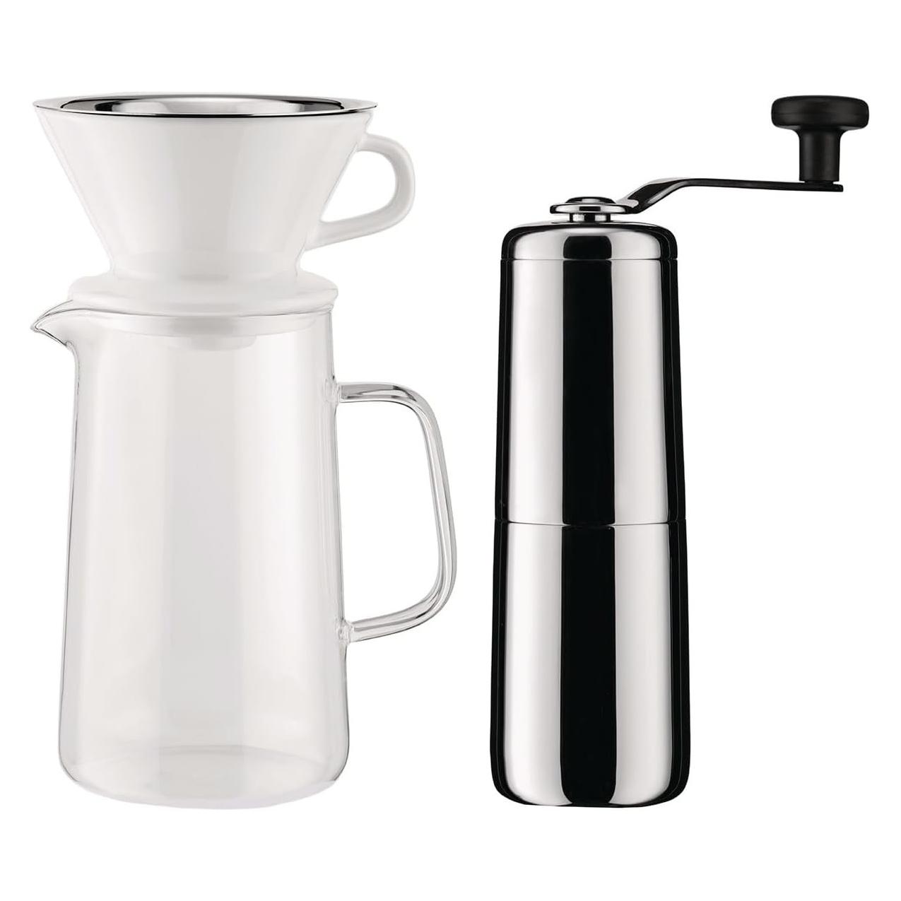 Alessi Slow Coffee aus Kaffeemühle Karaffe Filterhalter und Filter (KT01SET)
