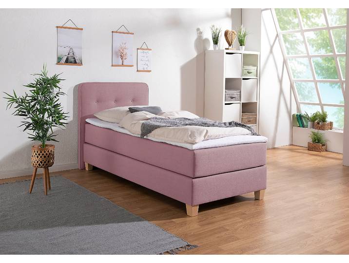 Boxspringbett, Strukturstoff, Lila, 103×207 cm, Inkl. Topper, Klassisch, Home-affaire