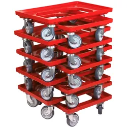 Logiplast 10 Stück Transportroller für Kisten 60 x 40 cm mit 4 Lenkrollen in Rot