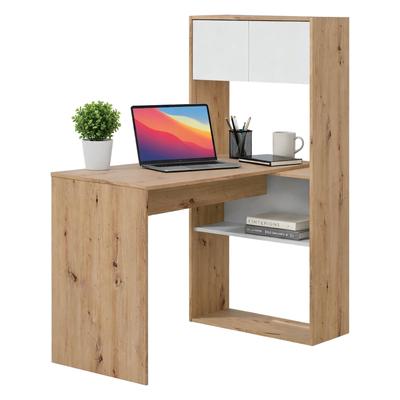 Dmora Schreibtisch Riverside, Umkehrbarer Eckschreibtisch mit Bücherregal, 108x70h140 cm, Weiße und Eichenäste