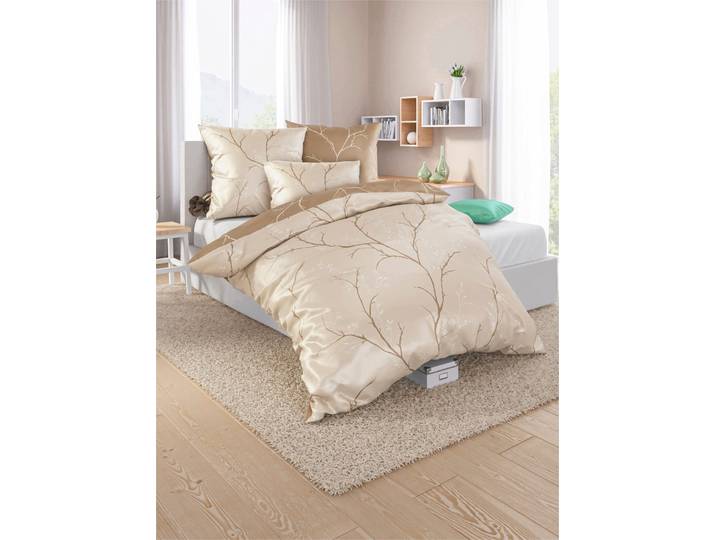 Bettwäsche WÄSCHEPUR Gr. 3, beige (beige, schoko, bedruckt), B/L: 155cm x 220cm, Mako-Satin,Mako-Satin, B/L: 80cm x 80cm, 2 Stk., Mako-Satin;Mako-Satin, 100% Baumwolle, Bettwäsche, Bettwäsche