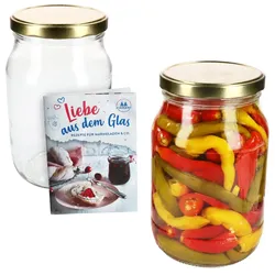 2er Set Einmachglas 1,7L Vorratsglas TO100 Deckel gold Rezeptheft Einkochen