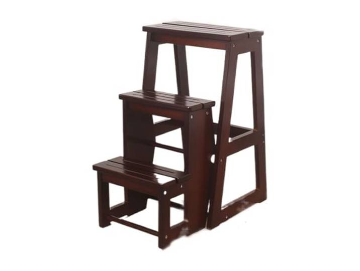 Luercher Massivholz-Treppenhocker, multifunktionale dreistufige Leiter Stuhl-Klapptreppe, geeignet for Küche, Bad und Büro(Black Walnut)