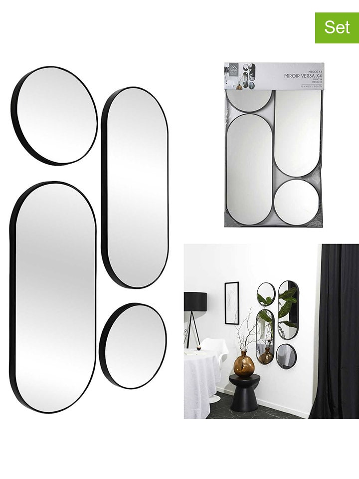Rétro Chic 4er-Set: Wandspiegel "Versa" in Schwarz - onesize