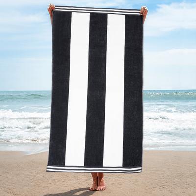 Superior Oversized Cabana Stripe Beach Towel 100% Cotton, Reversible Velour/Terry, Quick‑Dry & OEKO‑TEX Certified