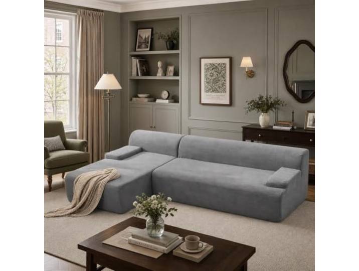 275cm Ecksofas Wohnzimmer Cloud Sofa L-förmig mit linker Chaiselongue 275x60x168cm Weicher Cord Extra großer tiefer Sitz Memory Foam