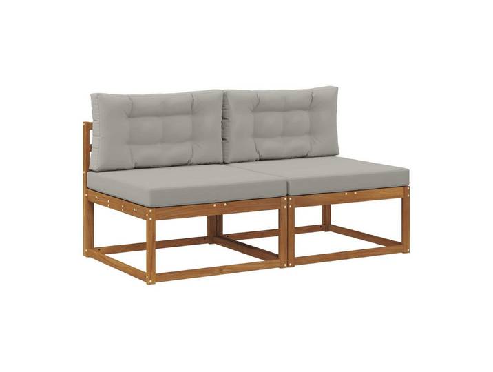 vidaXL Sofaelement Outdoor Mittelsofa mit Kissen 2 Stück Natur (2 St)