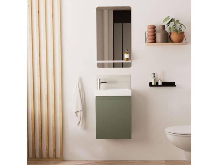 Meuble lave-mains LISA + robinet chromé + miroir rectangulaire