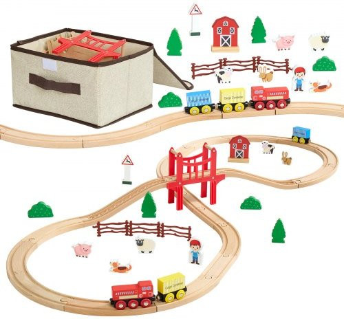 VEVOR Houten Treinset met 39-delige magnetische accessoires, multicolor, compatibel met de meeste merken