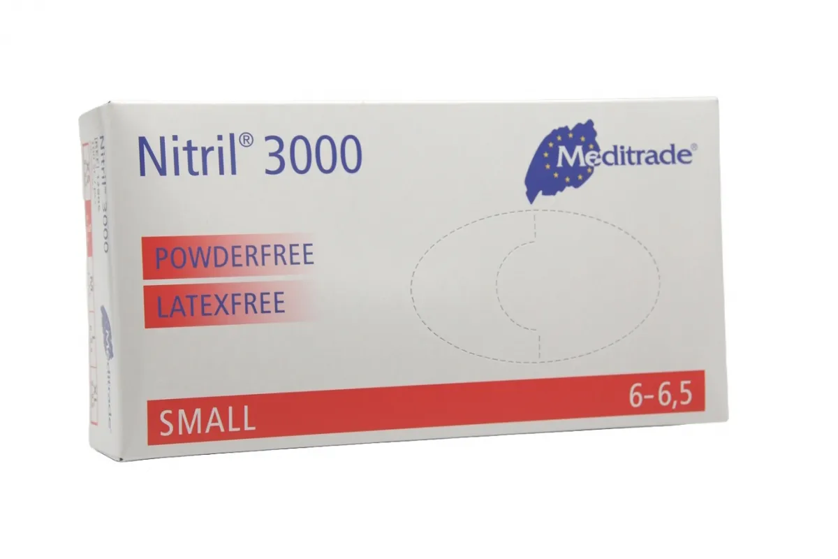 Meditrade Nitril 3000 Untersuchungshandschuhe puderfrei, weiß, (100 Stück) Gr. S 1280S