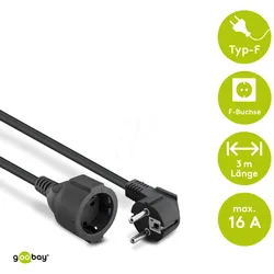 GOOBAY 93093 - Verlängerung Schutzkontakt, 3 m, schwarz