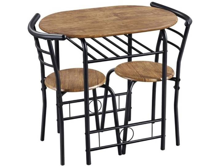 Ensemble de Table à Manger Ronde avec 2 Chaises Ensemble de Meubles 3 Pièces de Cuisine pour Petit Espace Brun Clair-Yaheetech
