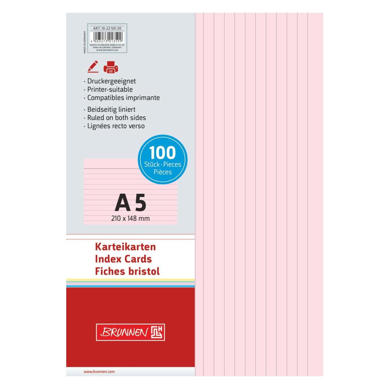 Brunnen Karteikarte DIN A5 quer liniert rot 100 St./Pack. (A5, 180 g/m²) (102250120)