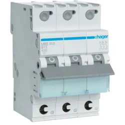 Hager, Schutzschalter, MBS313. Nennstrom: 13 A, AC Eingangsfrequenz: 50/60 Hz, Nominale Stromabgabe: 13 A. Typ: B-type, Mod