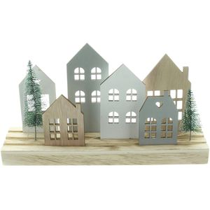 Frank-Flechtwaren Weihnachtsdeko 770507, LED-Board Häuser, Holzdeko mit LEDs, 30 x 17 x 7 cm
