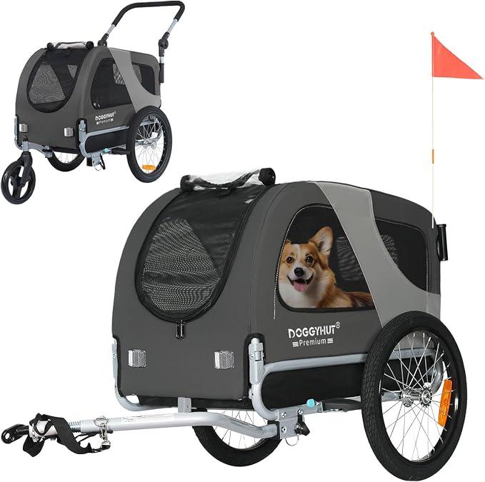 DOGGYHUT Premium M Hundeanhänger 2-in-1 Hundebuggy & Jogger Fahrradanhänger für Hunde bis 23kg