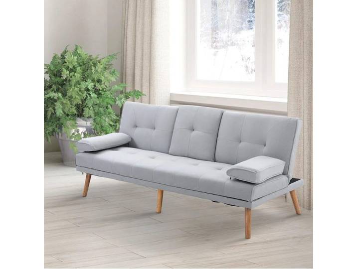WOVREO Canapé-lit convertible 3 places en tissu gris clair dossier réglable 3 positions tablette rabattable