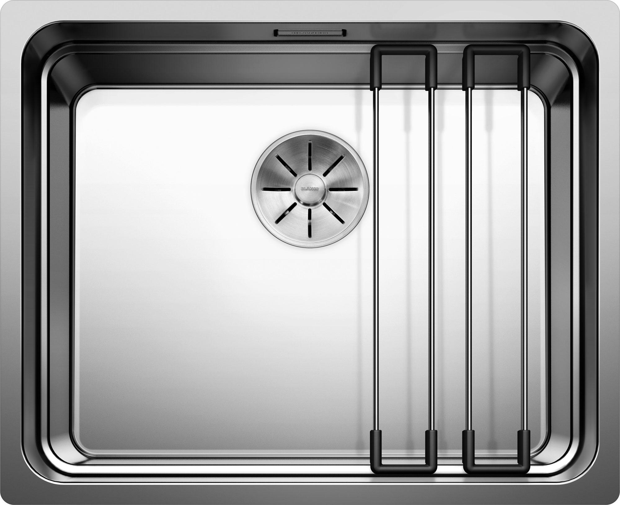 BLANCO ETAGON 500-U, Edelstahl Seidenglanz, ohne Ablauffernbedienung, mit Zubehör, keine Beckenlage, 600 mm Untermaß, Aufsatzwanne, Rechteckig, Edelstahl, Edelstahl, 1 Becken, Rechteckig