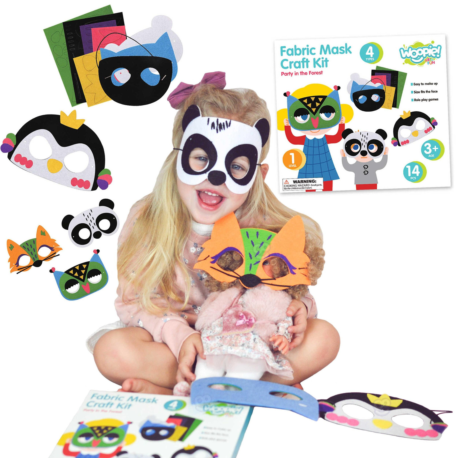 Woopie Art&fun Creatieve set viltmaskers doe-het-zelf 4 stuks