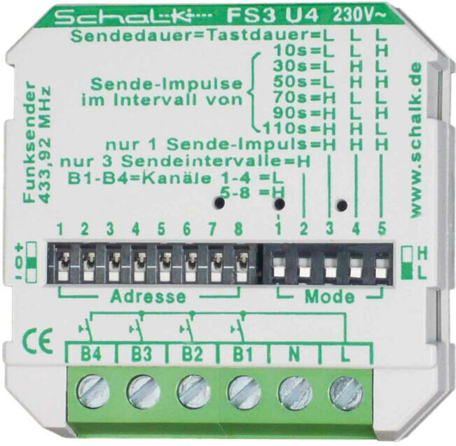 Schalk Émetteur radio encastrable 4 canaux FS3 U4 (230V AC) (FS3U49)