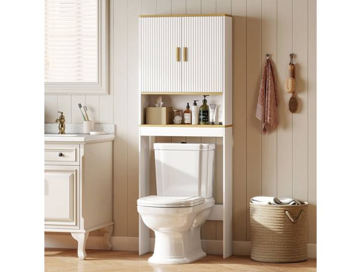 Meuble WC rangement au-dessus des toilettes 3 niveaux étagère de toilettes avec étagères réglables 64x20x170 5cm blanc
