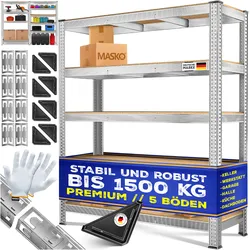 MASKO® Schwerlastregal Lagerregal Kellerregal 160x160x40cm, verstellbare Ablagen, MDF-Platten Regal aus Metall, Steckregal, Werkstattregal Stahlgestell Garage Werkbank