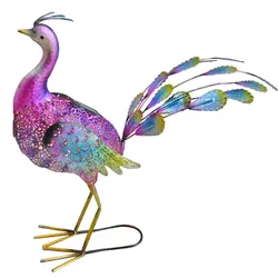 Solar Gartenskulptur für Außen Gartendeko Figur Terrassen Skulptur Akku im Pfau Design, Metall bunt, LED, LxBxH 62x32x55 cm